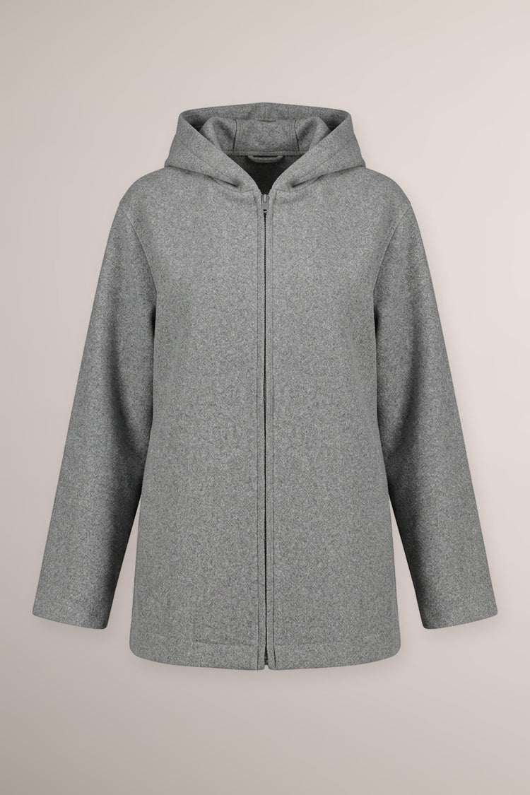 Cappotto corto con zip e cappuccio grigio