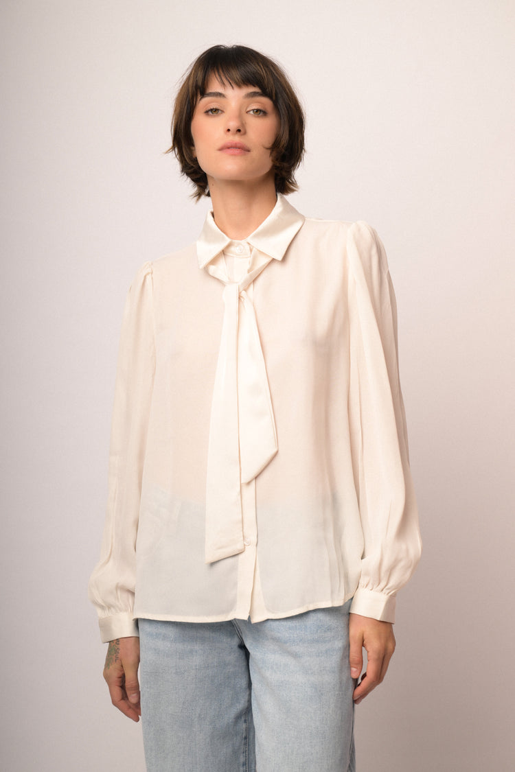 Camicia avorio con nastro in raso