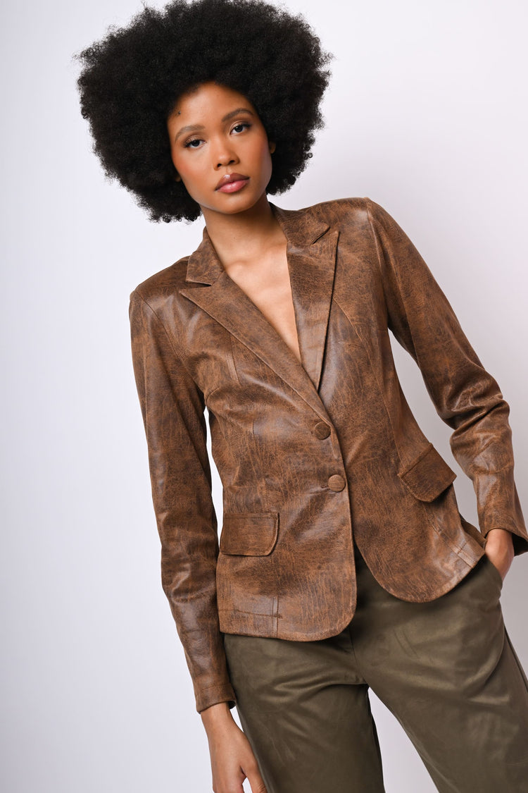 Blazer in similpelle effetto vintage