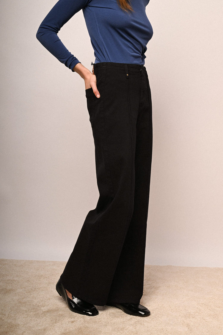 Pantaloni wide-leg in drill nero
