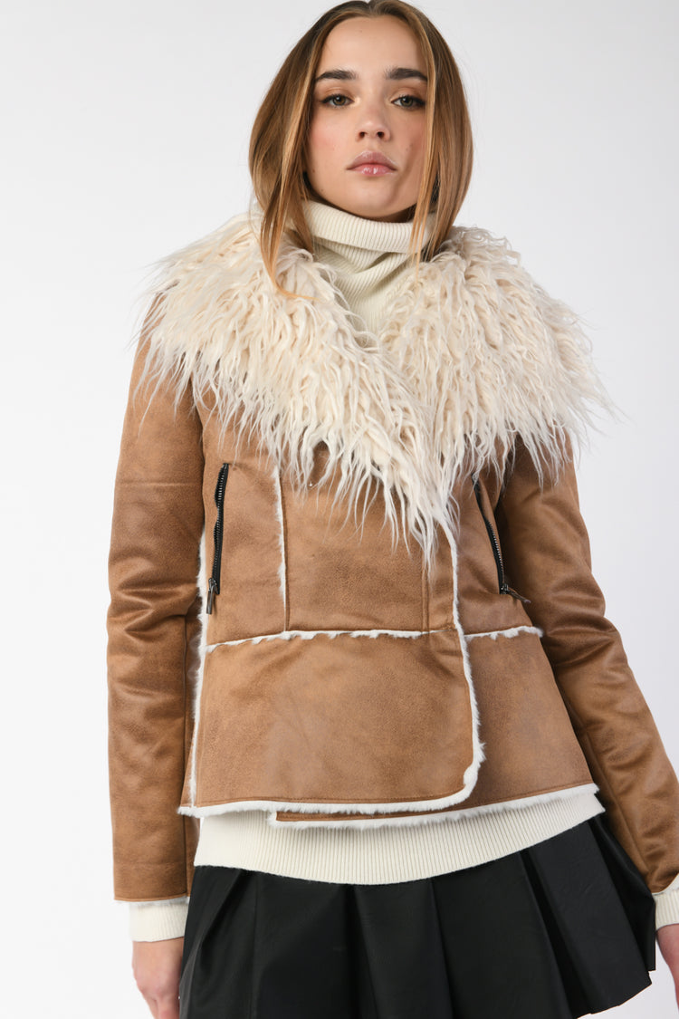 Giacca in similpelle e faux shearling