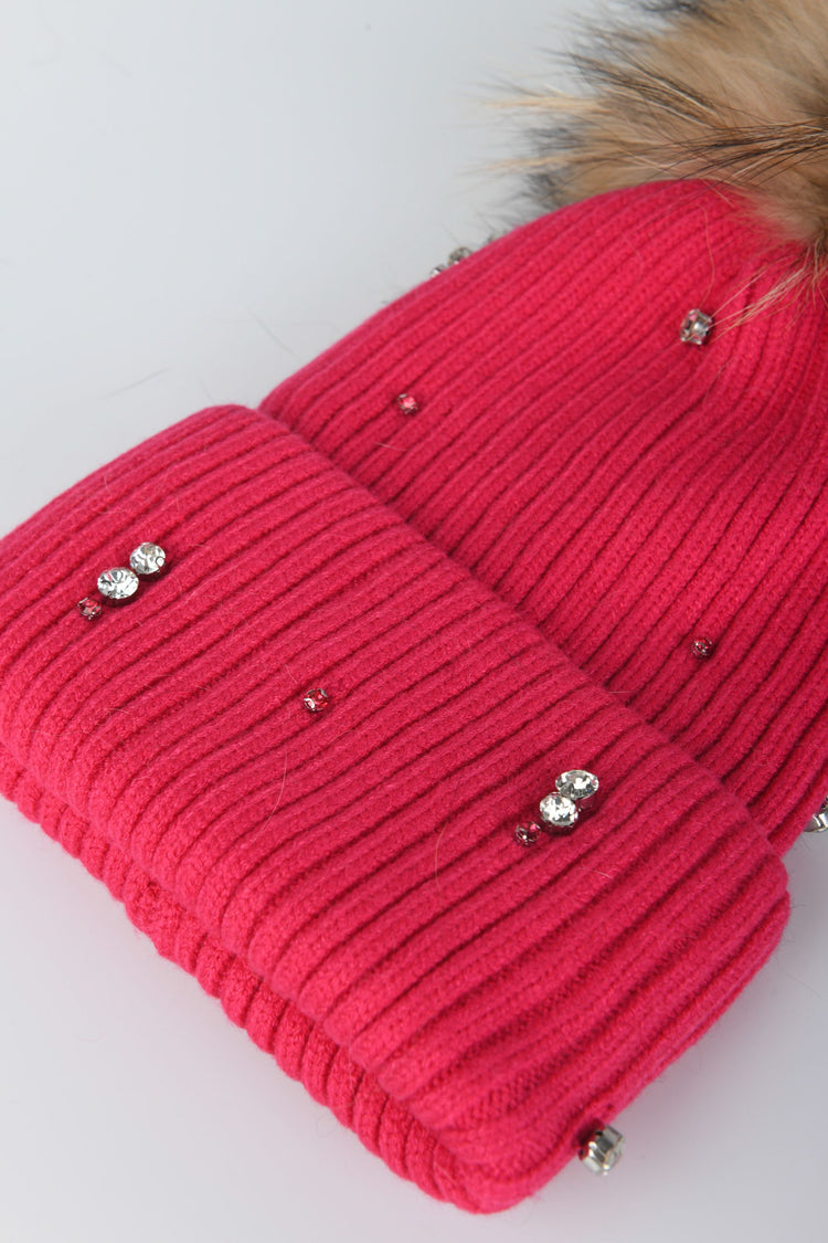 Berretto con strass e pompon
