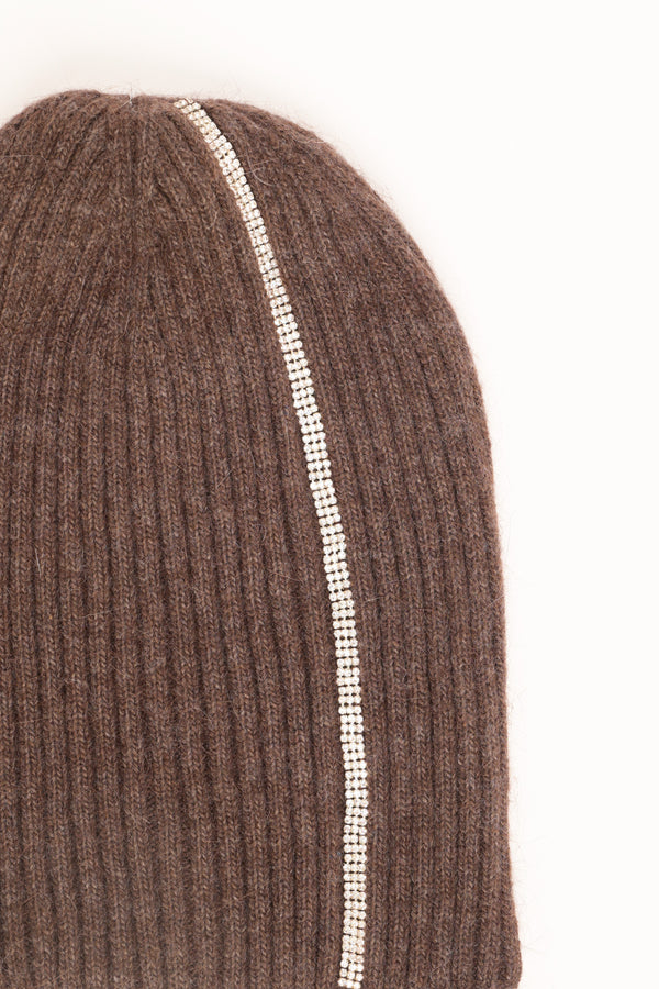 Cappello a coste con strass marrone
