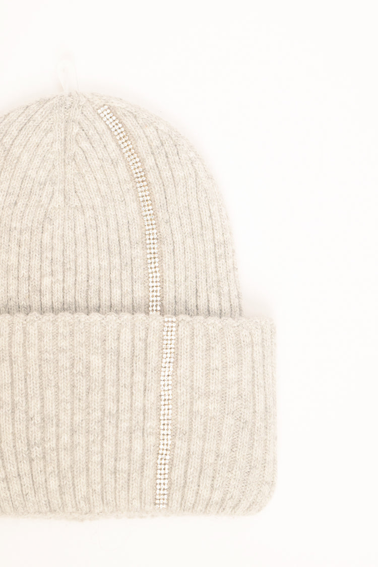 Cappello a coste con strass grigio chiaro