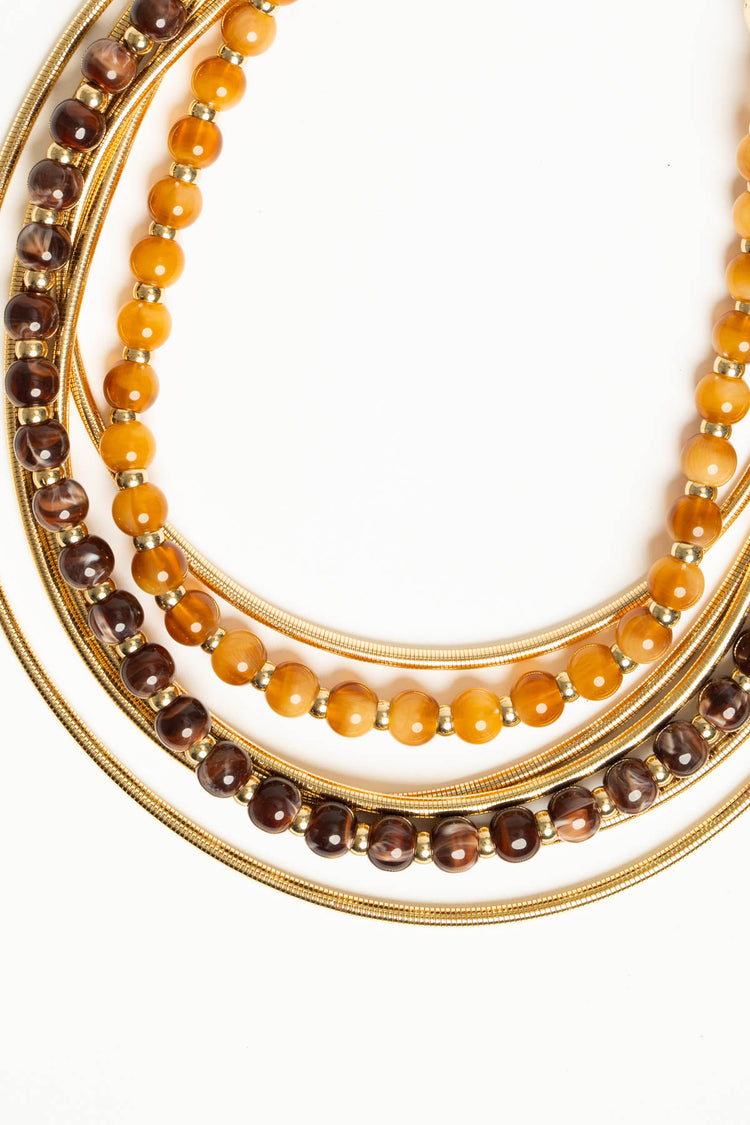 Collana multifili  con perline oro/multicolor