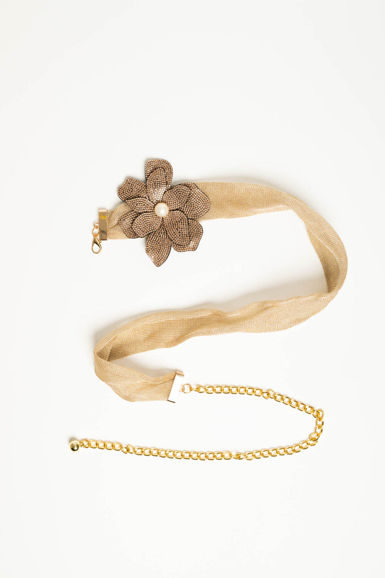 Cintura in tessuto oro con fiore-gioiello