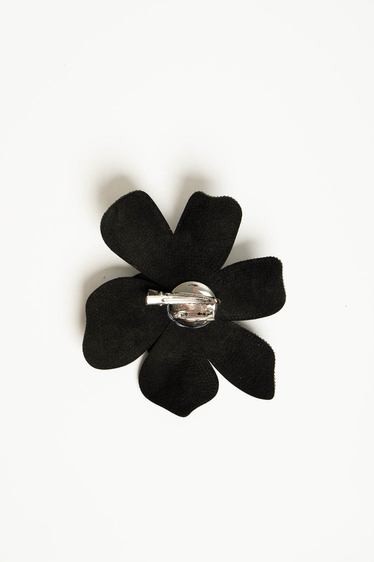 Spilla grande floreale con strass neri