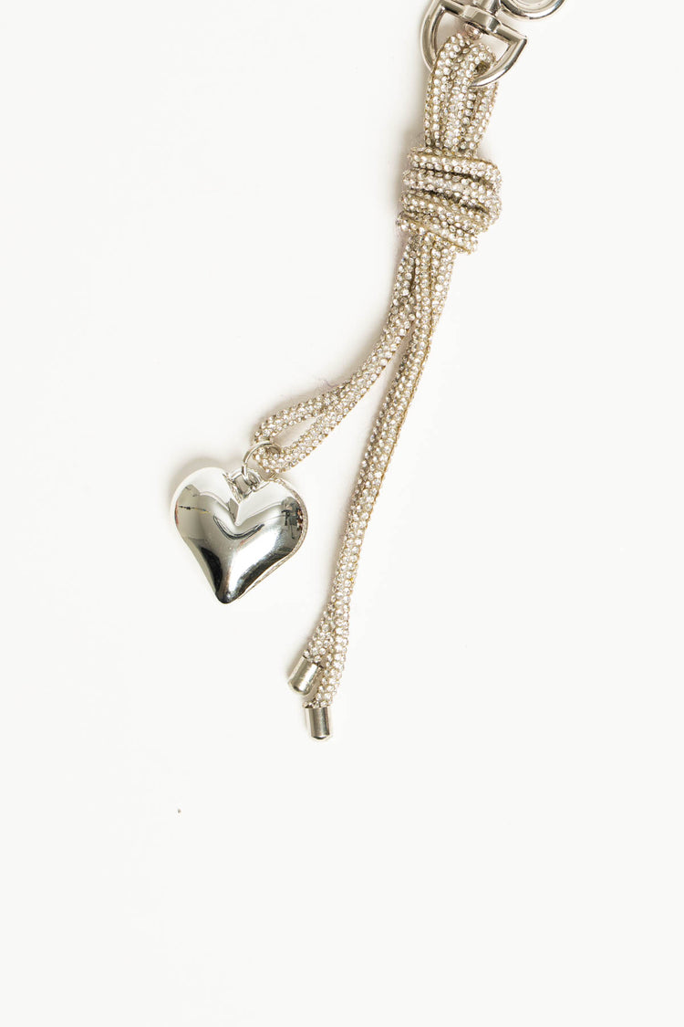 Portachiavi in strass argento e pendente a cuore