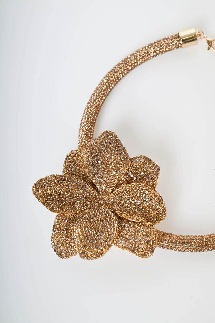 Collana rigida in strass con fiore