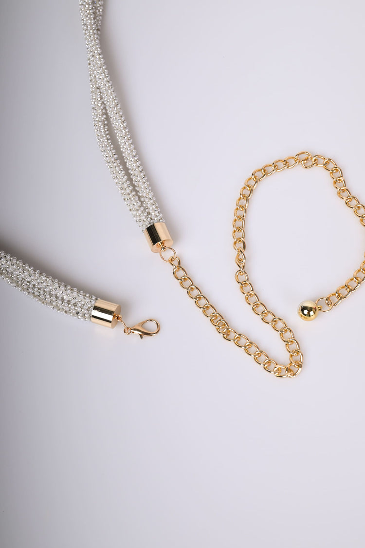 Cintura con nodo, perline e strass