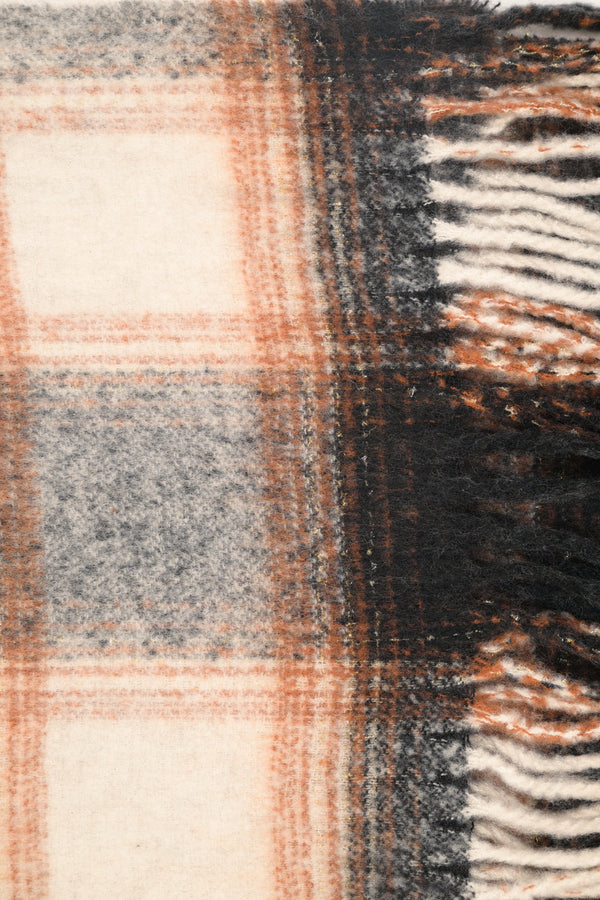 Sciarpa a quadri con frange nera-beige-grigia