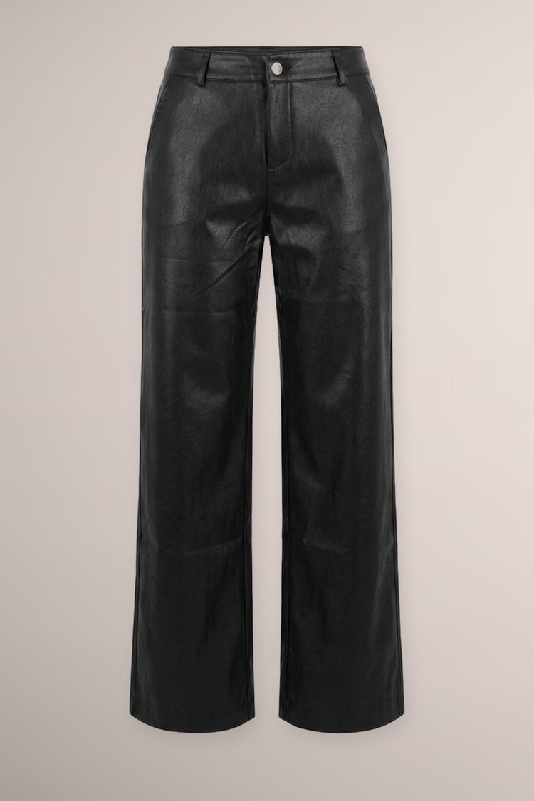 Pantaloni wide-leg in similpelle nera
