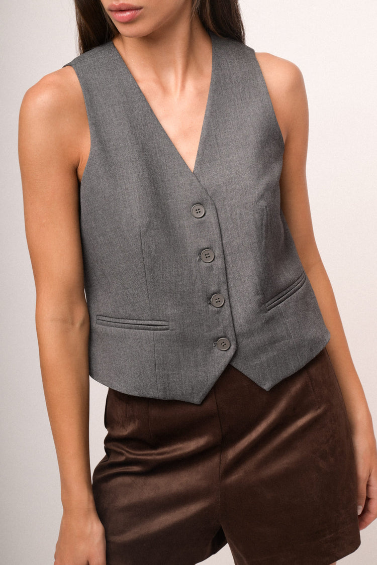 Gilet misto viscosa grigio con scollo a V