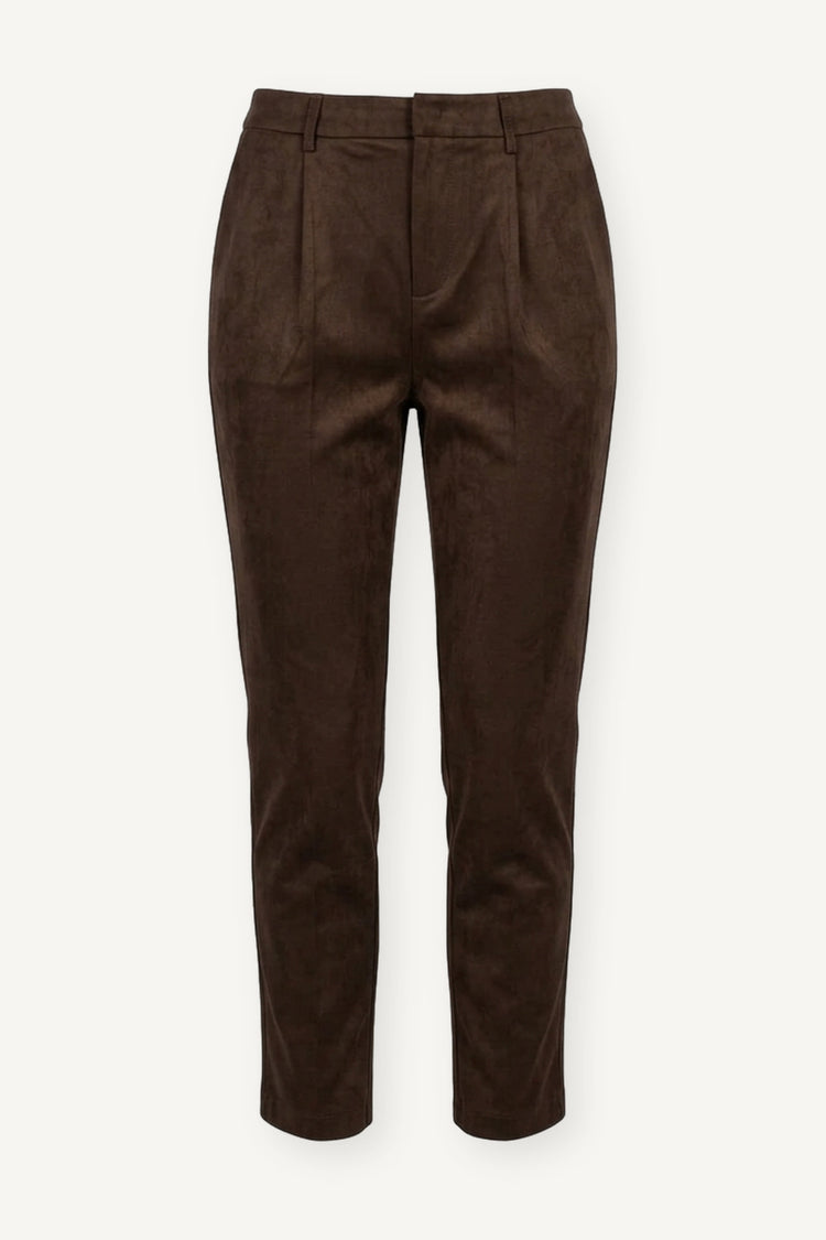 Pantaloni a sigaretta marroni in faux suede