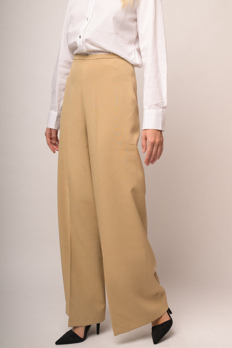 Pantaloni palazzo con piega stirata beige