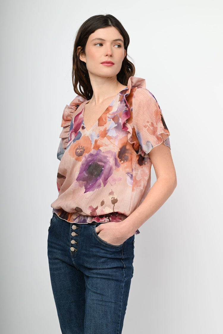 Blusa a stampa floreale lurex