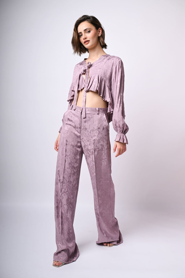 Top crop in jacquard floreale