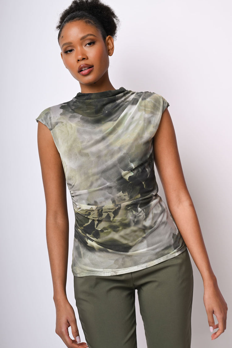 Top in tulle a stampa floreale astratta