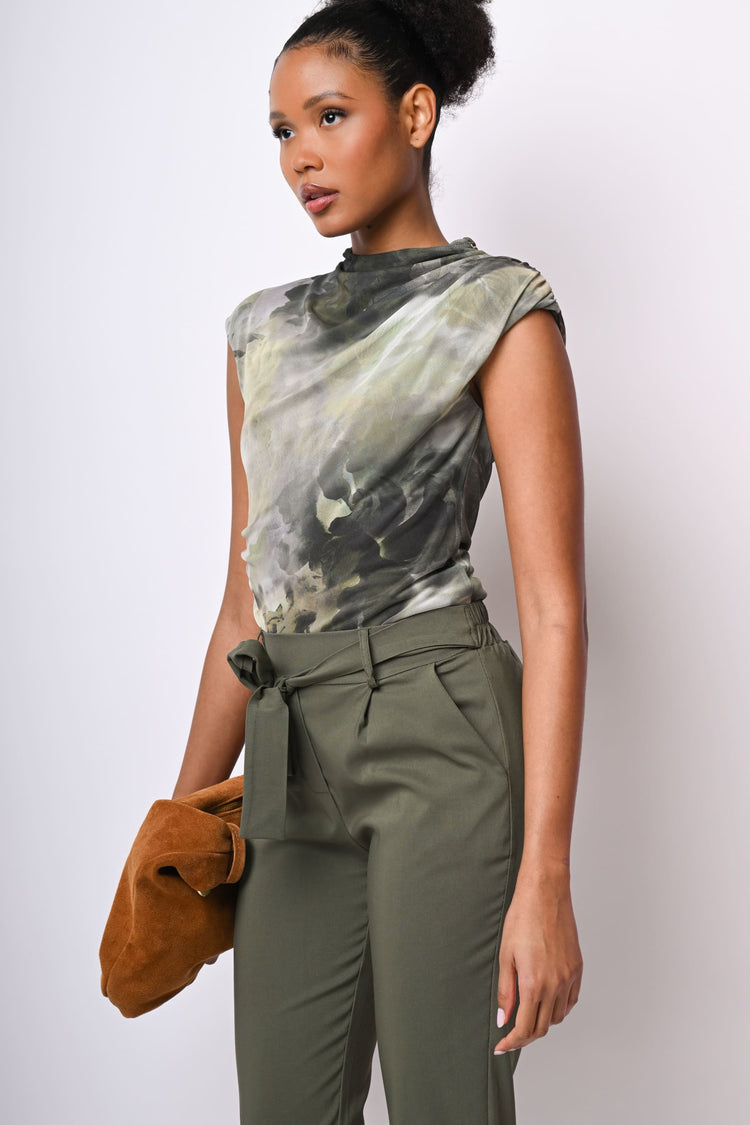 Top in tulle a stampa floreale astratta