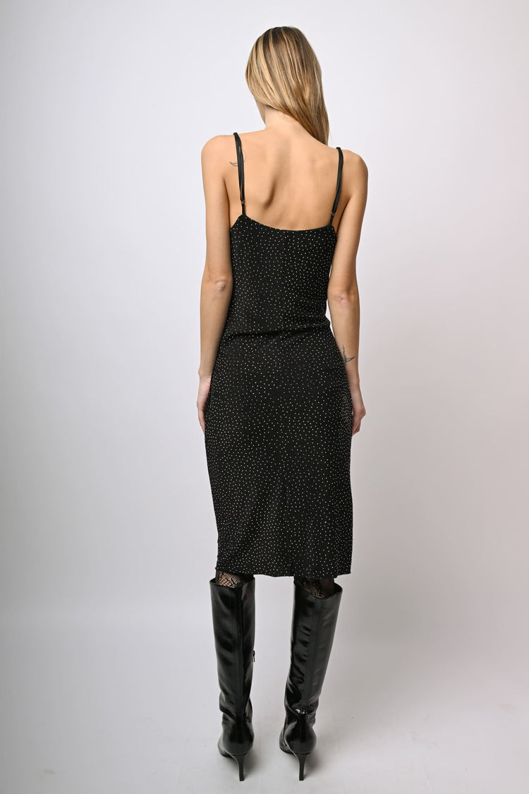 Abito slip dress con strass all-over