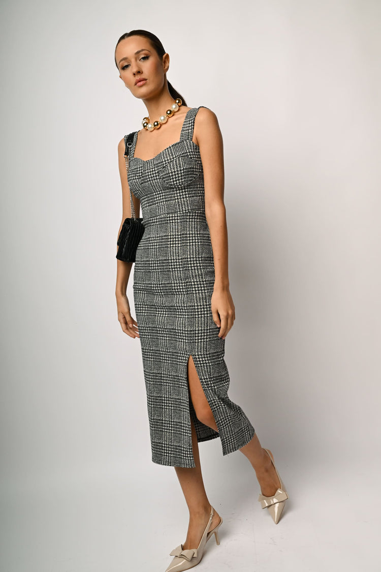 Abito midi in jacquard Principe di Galles