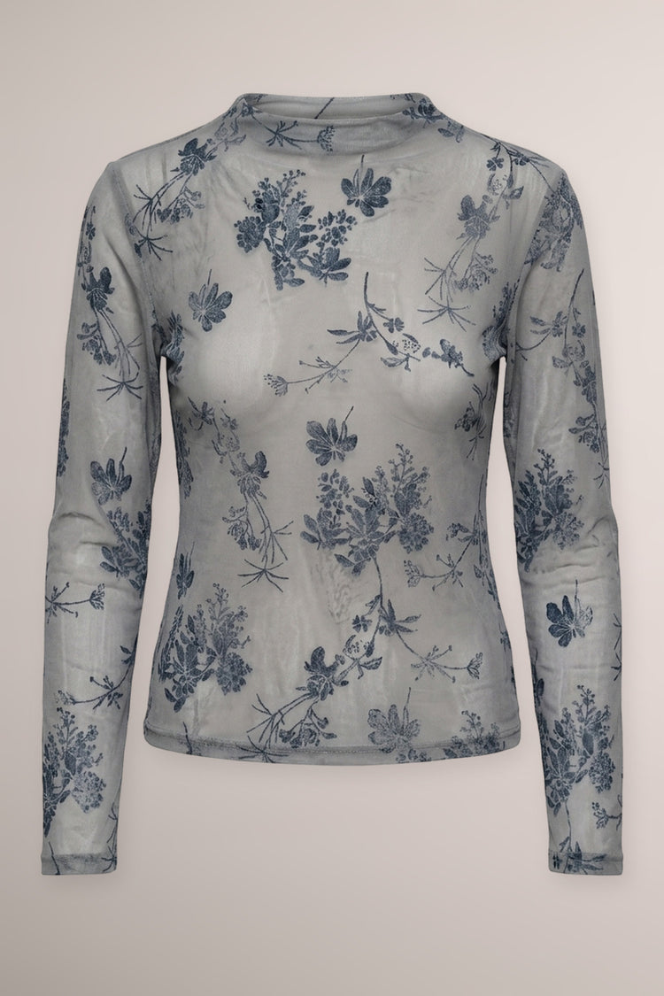 Top in tulle dévoré floreale blu