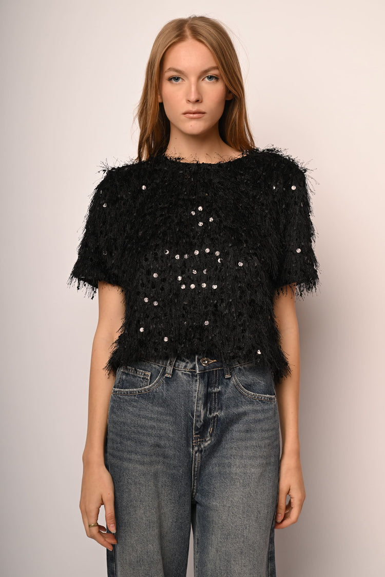 T-shirt hairy con paillettes