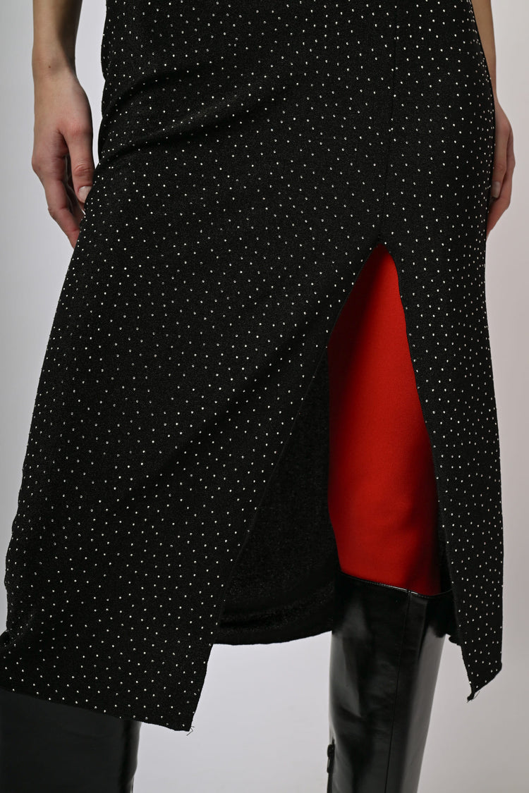 Gonna longuette con strass all-over