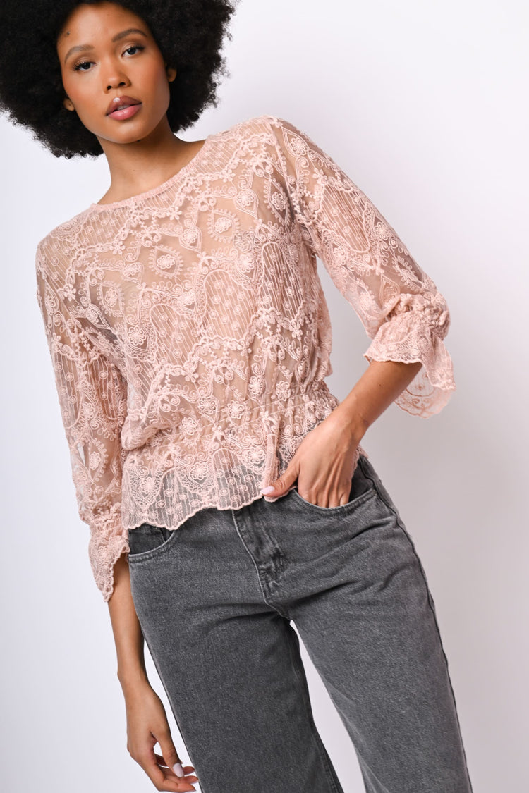 Top in pizzo misto cotone