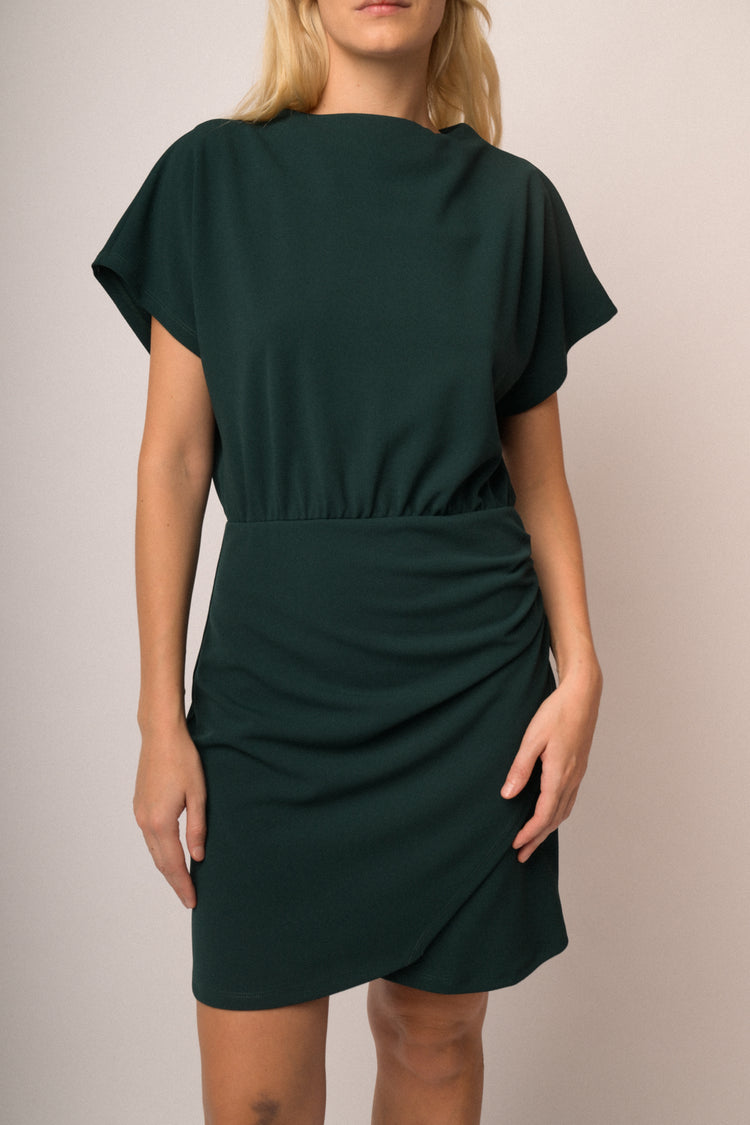 Mini abito con arricciatura verde bottiglia