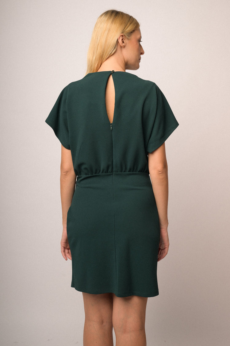 Mini abito con arricciatura verde bottiglia