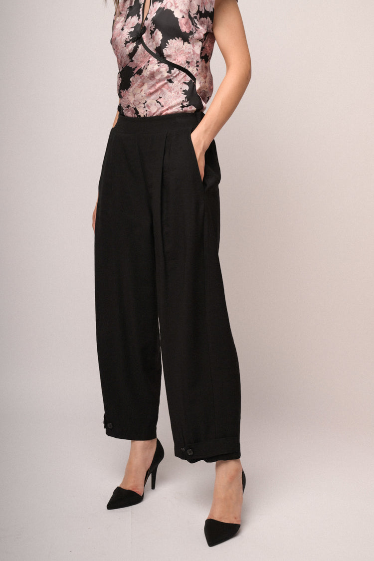 Pantaloni culotte misto viscosa neri con bottoni allorlo