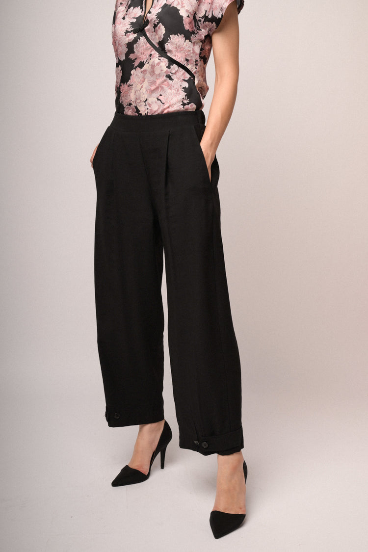 Pantaloni culotte misto viscosa neri con bottoni allorlo
