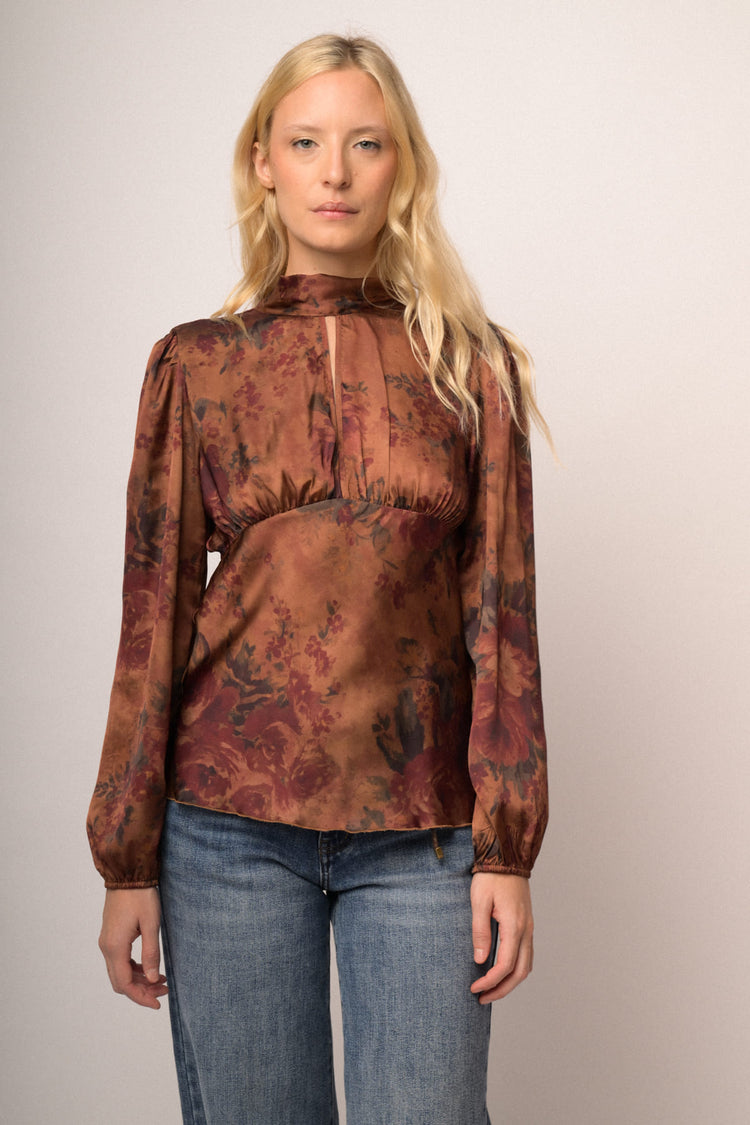Blusa a stampa floreale bronzo/multicolor
