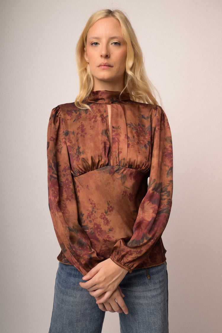 Blusa a stampa floreale bronzo/multicolor