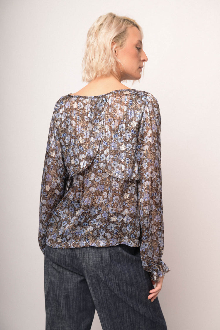 Blusa in georgette lurex a stampa floreale multicolor