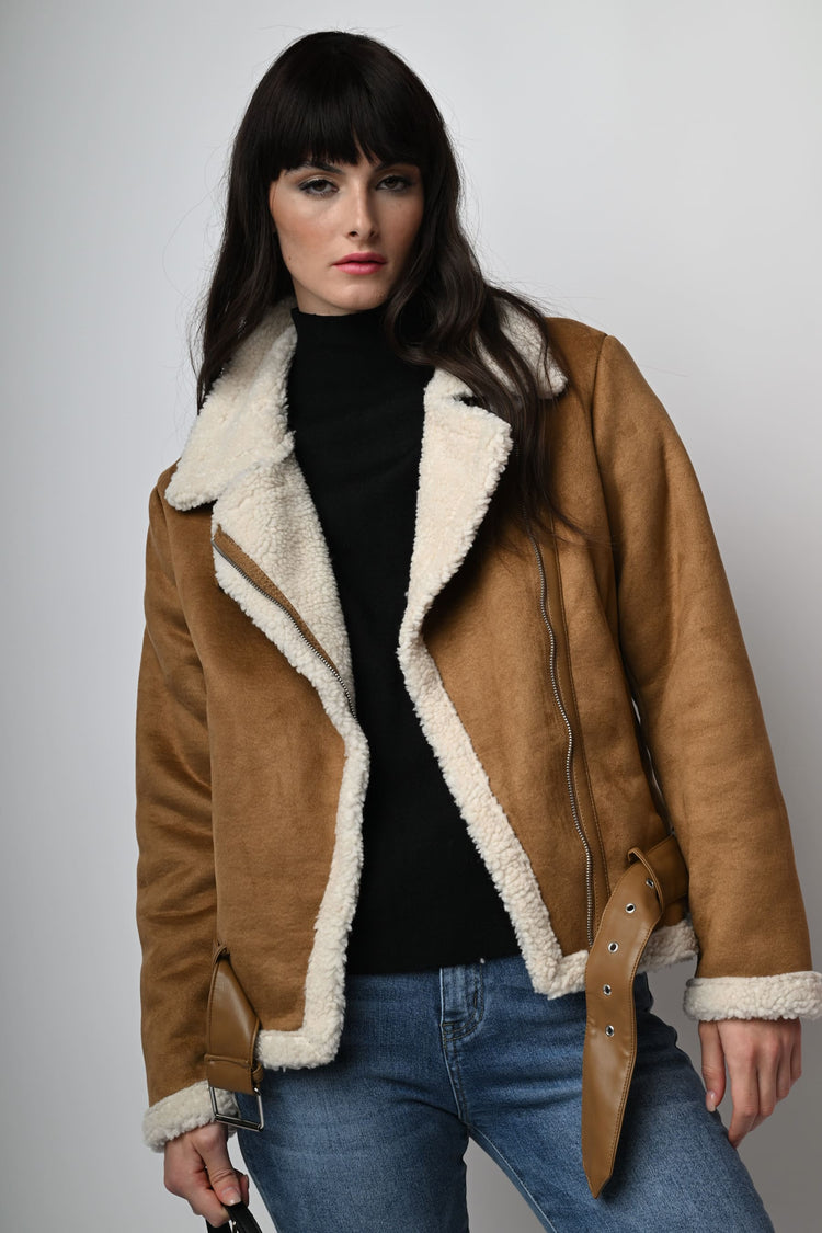 Giacca in similpelle e faux shearling