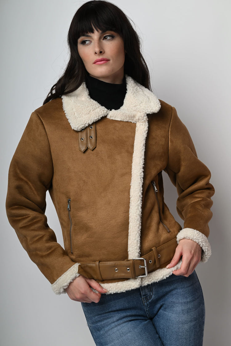 Giacca in similpelle e faux shearling