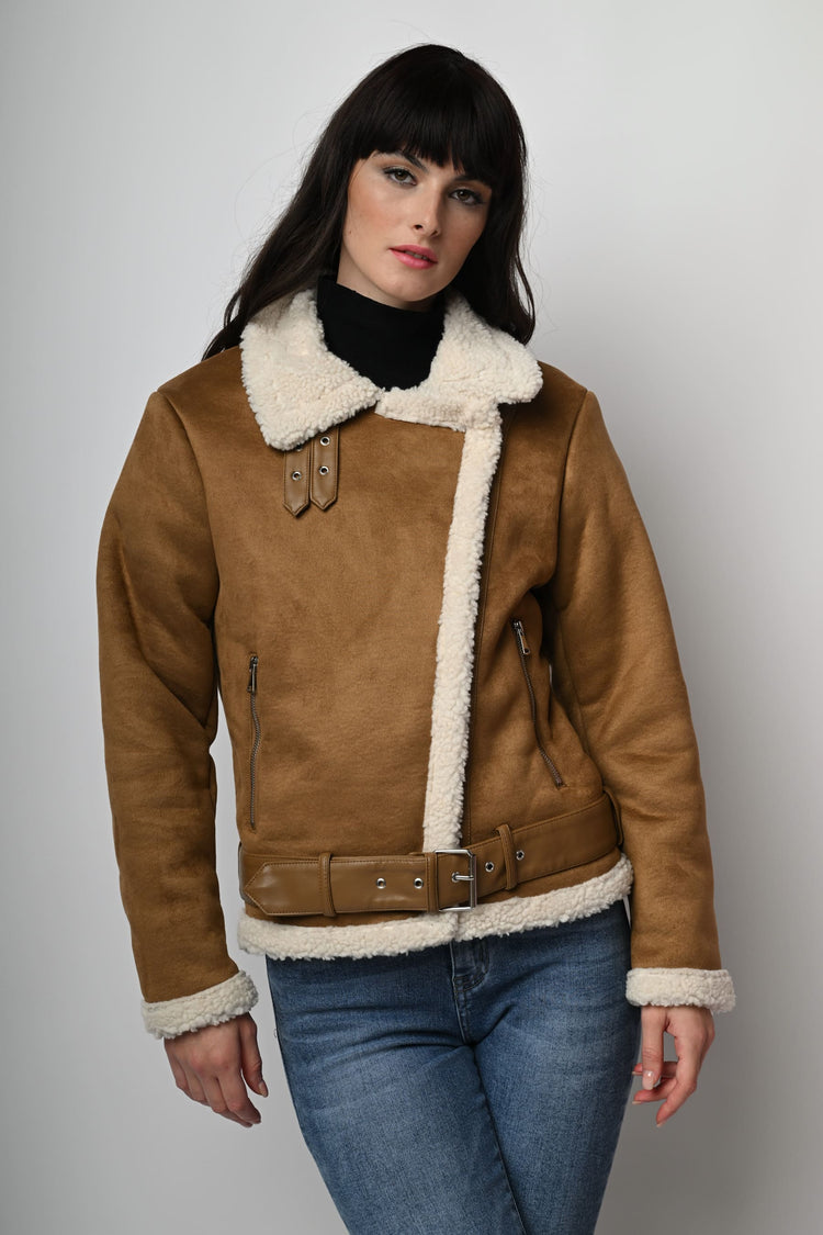 Giacca in similpelle e faux shearling