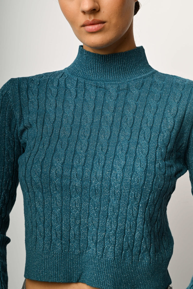 Lupetto crop a trecce lurex