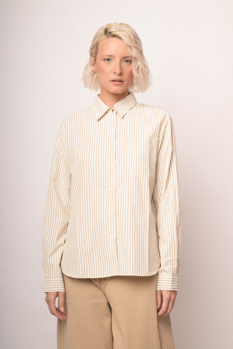 Camicia misto cotone avorio/beige con bottoni a cuore