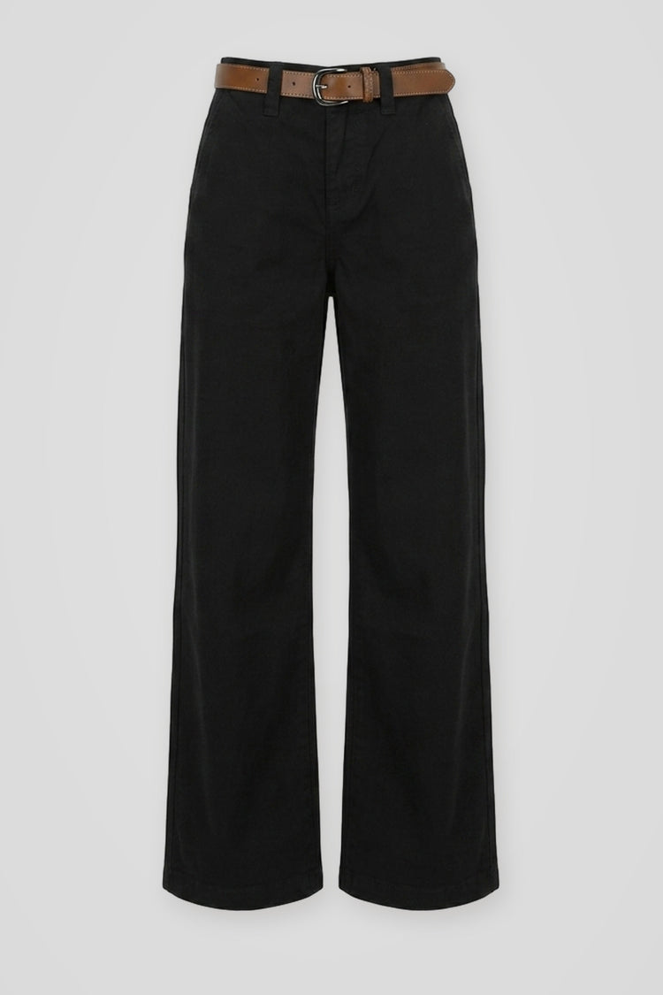 Pantaloni wide-leg in drill nero con cintura