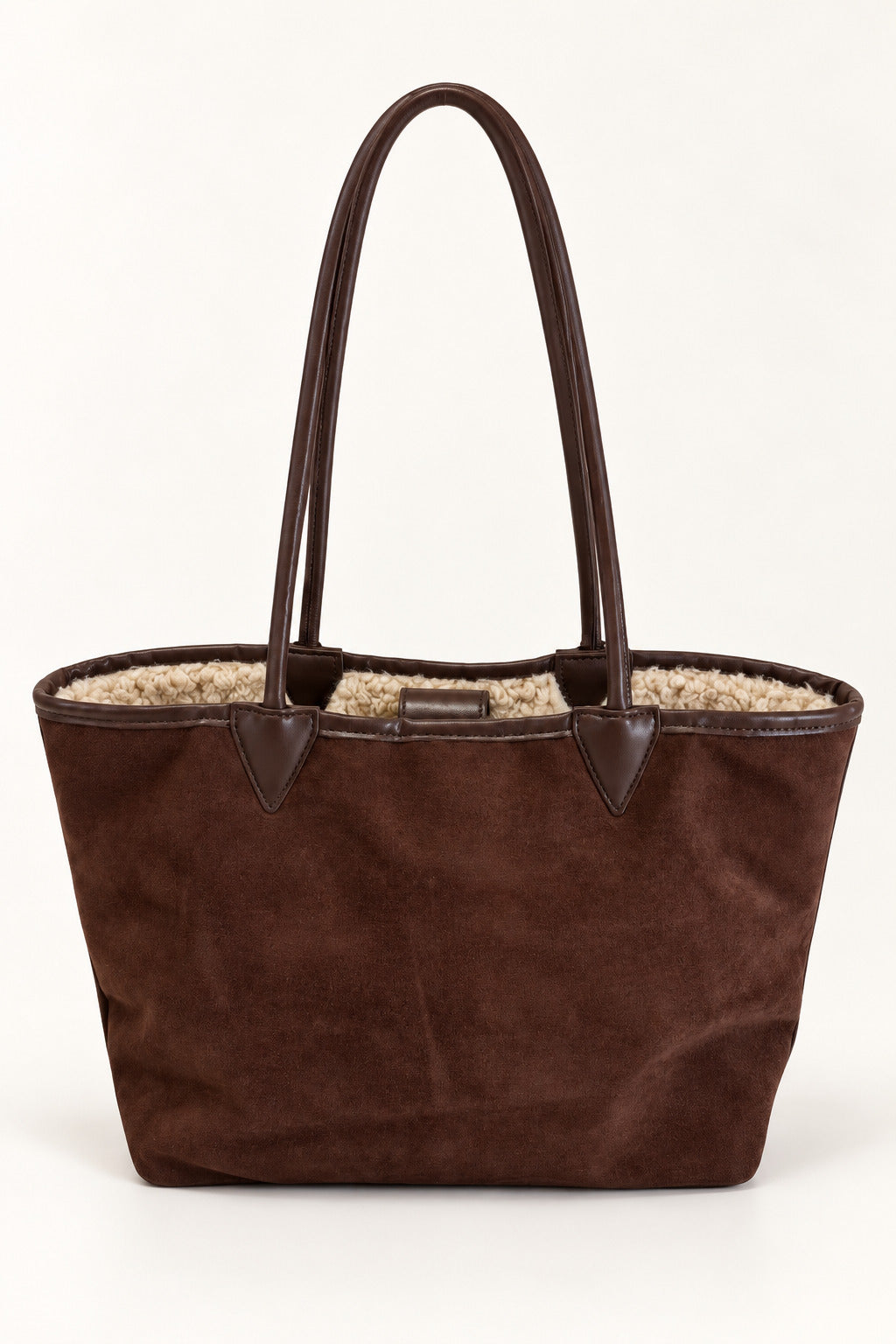 Borsa shopper marrone con interno bouclé