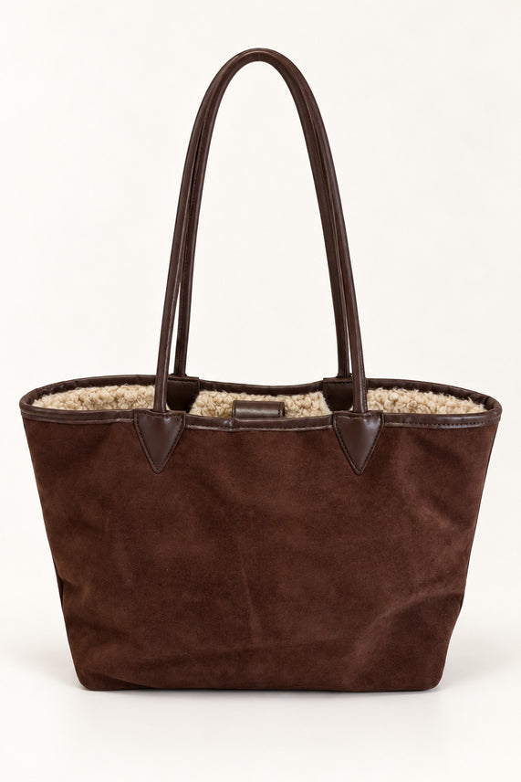 Borsa shopper marrone con interno bouclé