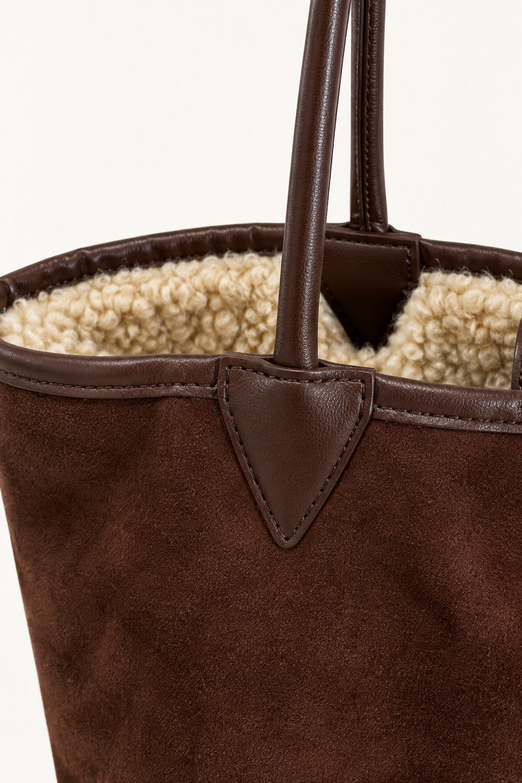 Borsa shopper marrone con interno bouclé