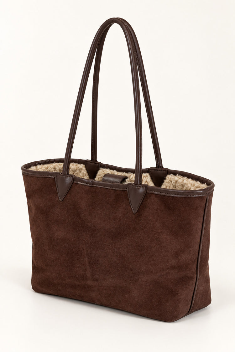Borsa shopper marrone con interno bouclé