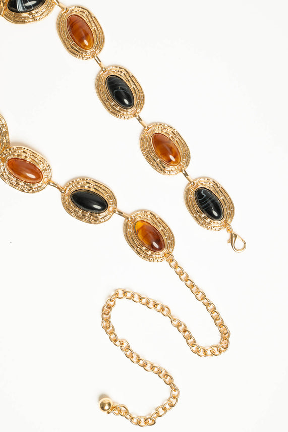 Cintura gioiello oro con pietre ambra e nere