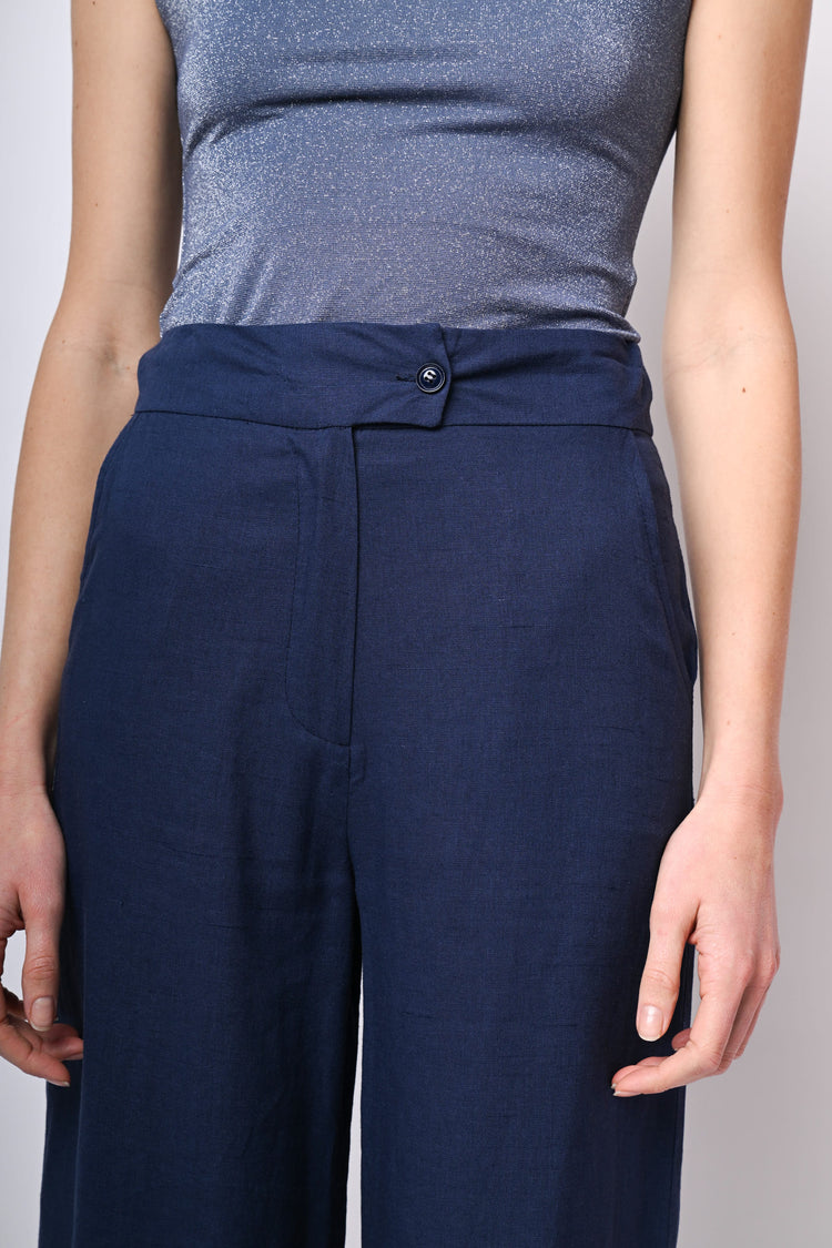 Pantaloni palazzo in lino e viscosa