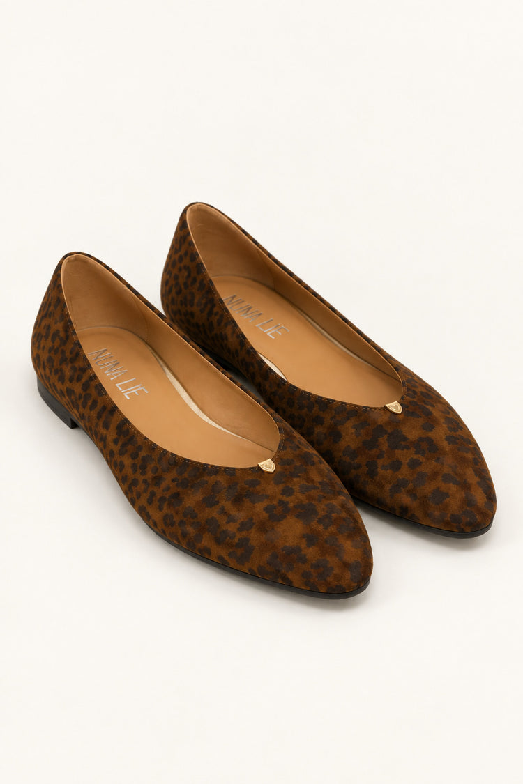 Ballerine animalier marroni con dettaglio dorato