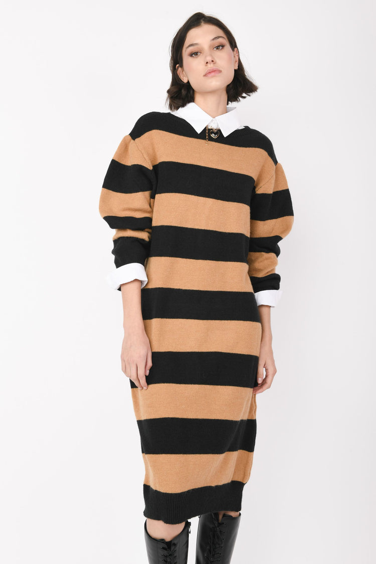 Abito midi in maglia a righe